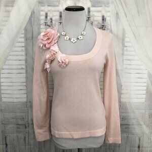 Christina Rotelli Medium Sweater Pullover Flowers Floral Scoop Neck Cashmere